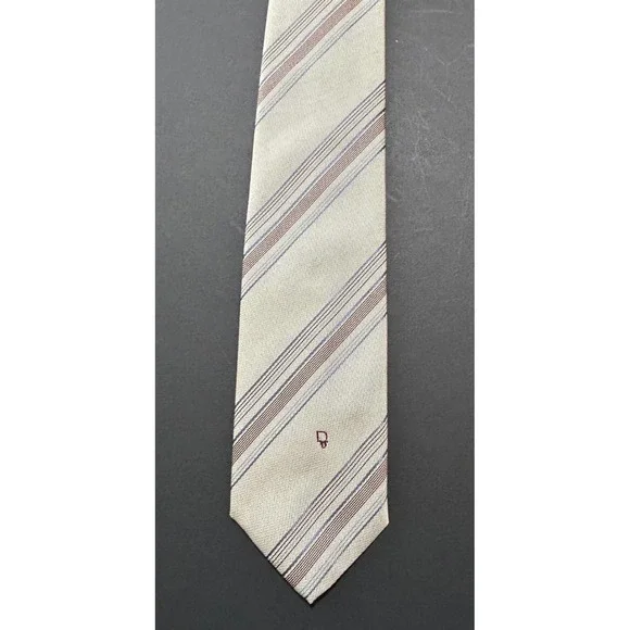 Vintage Christian Dior Men's Tie‎ Beige Stripe 3
