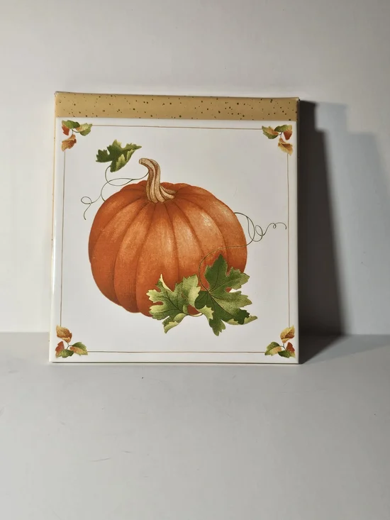 Avon 1984 Collectors Pumpkin Ceramic Trivet Tile Fall Harvest Thanksgiving Decor