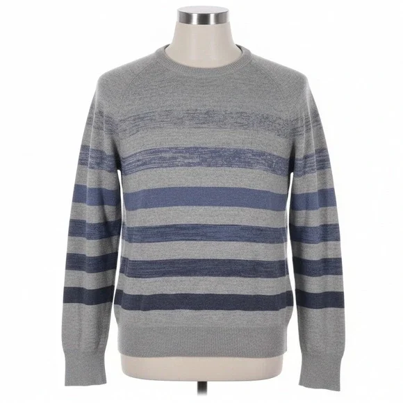 Banana Republic Gray Blue Stripe Crewneck Sweater Classic Preppy Casual Menswear