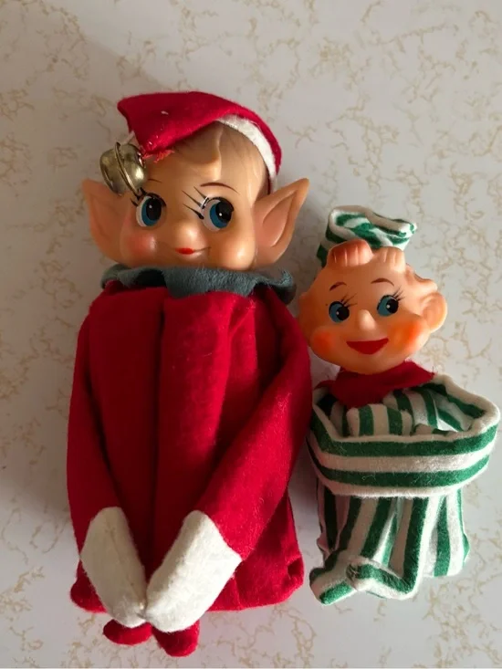 2 Vintage pixie elf shelf huggers Rubber head from Japan 9” and 14”.