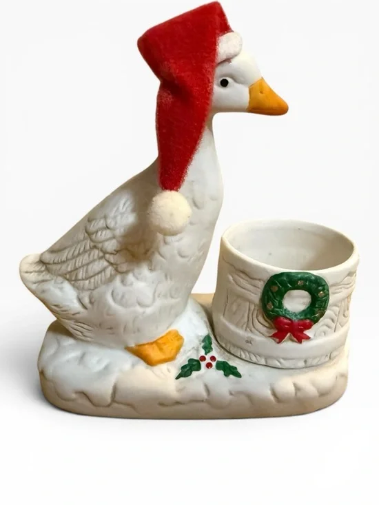 Vintage Ceramic Christmas Goose Planter (Or Toothpick/Candle Holder)