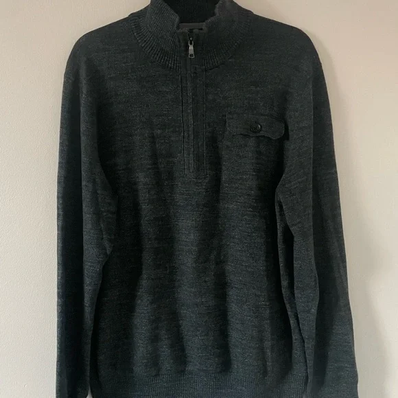 Banana Republic‎ Mens Soft Cotton LS 1/4 Zip Gray Pullover Sweater Size L