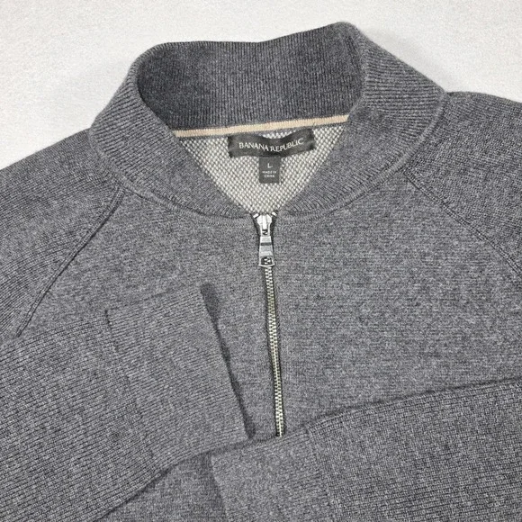 Banana Republic Bomber Sweater Mens‎ Large Gray Double Full Zip Pockets