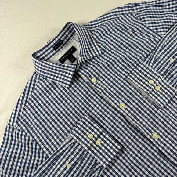Banana Republic Men's Size Large Fitted Blue Gingham Button‎ Down Shirt
