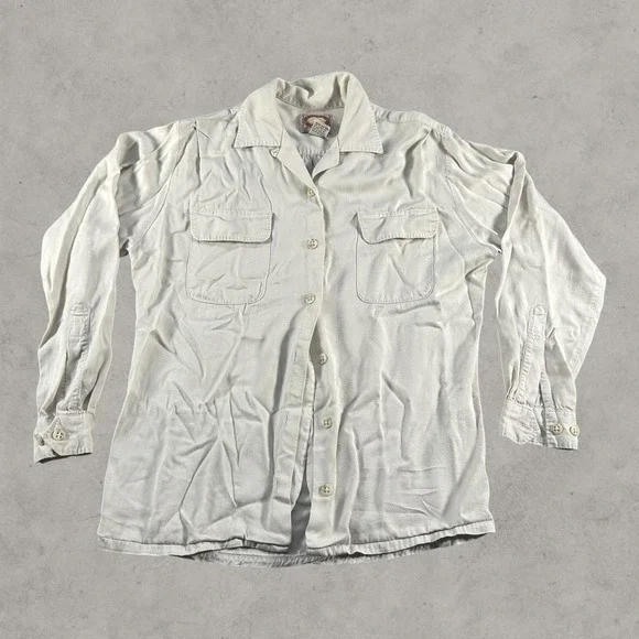Banana Republic Mill Valley Shirt Mens Small Cream Vintage Rayon Loop Collar