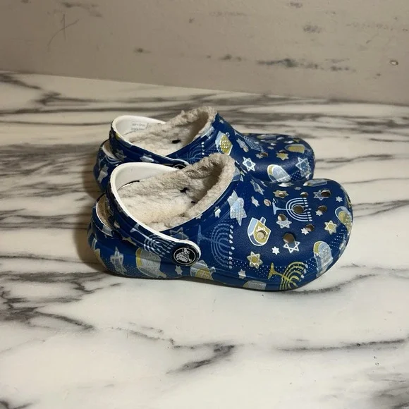 Crocs Classic Lined Hanukkah Clogs Child Size C10 Blue Slip On Shoes Toddler‎