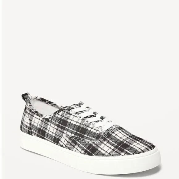 Gender-Neutral Flannel Plaid Lace-Up Sneakers for Kids