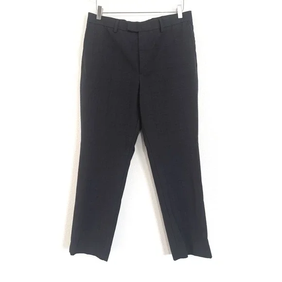 Banana Republic Men's Standard Fit Dress Pants 32x30 Charcoal Grey Black Plaid