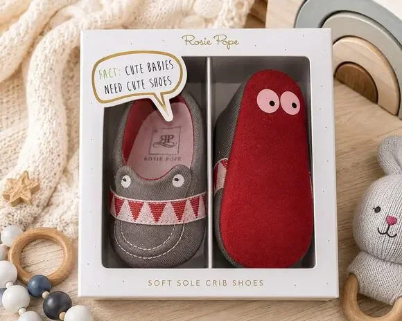 Rosie Pope 'I See You' Adorable Crib Shoe. Gray And Red. Size 6-9 Months. Gift