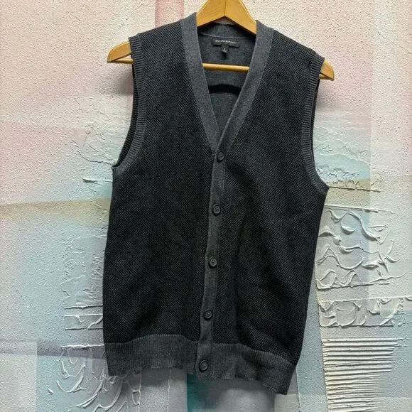 Banana Republic S Gray Cotton Wool Button Down Vest Minimalist Professional