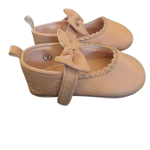 Lucky Brand Pink Leather Ballet Flats With Bows Toddler Size 4 Hook And Loop
