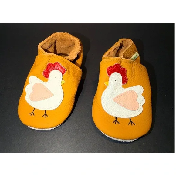SAYOYO Baby Chicken Leather Moccasins Yellow Soft Sole Walker Shoes 6-12 Months