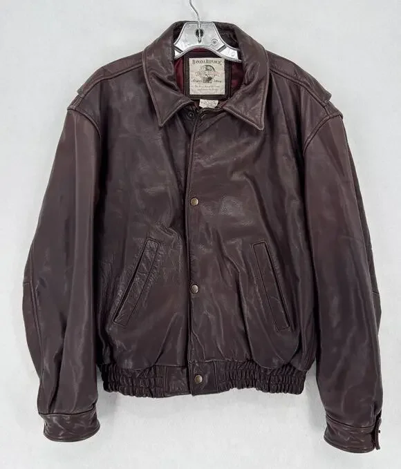 Vintage Banana Republic Mens Dark Brown Leather Snap Up Bomber Jacket Sz 42
