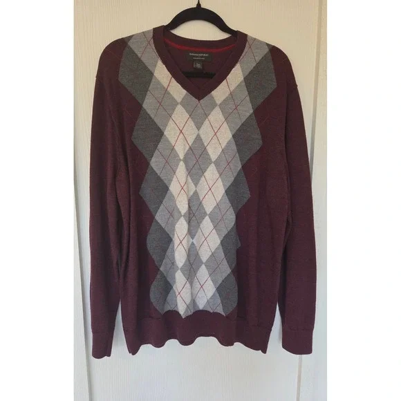 Banana Republic 100% Merino Wool V-Neck Knit Sweater XXL Academia Preppy Classic