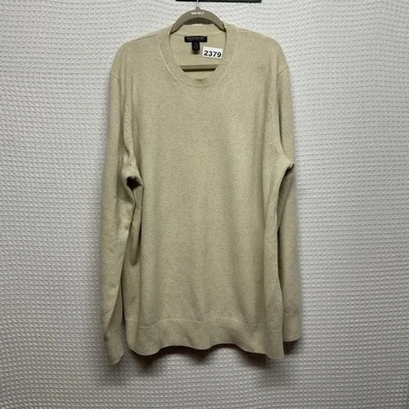 Banana Republic Cream CrewNeck Sweater Men 2XLTall Hong Kong 100% Wool Hand Wash