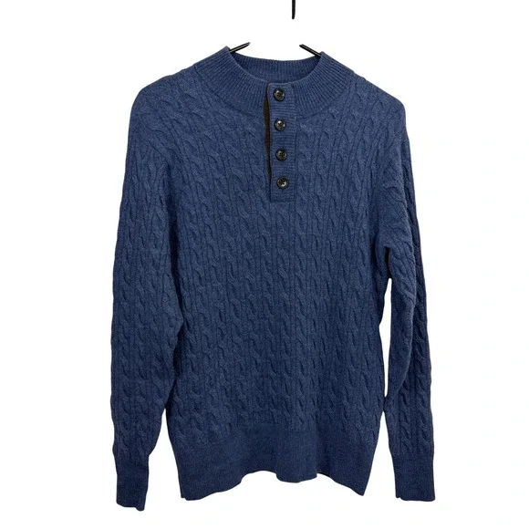 Peter Millar Sweater Mens Small Blue Merino Wool Cable Knit Henley Pullover
