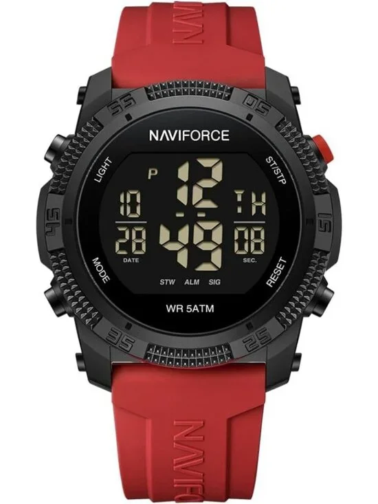 Unisex Black Red Analog Quartz Rubber Strap Sport Waterproof Digital Wrist Watch