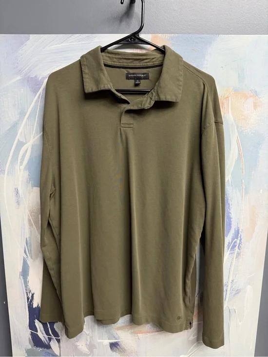 Banana Republic Olive Green Long Sleeve Polo Shirt Men’s XL 100% Cotton