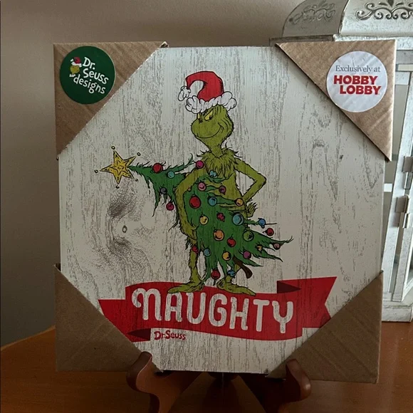 Dr. Seuss Green Grinch with Red Santa Hat Holiday Decor