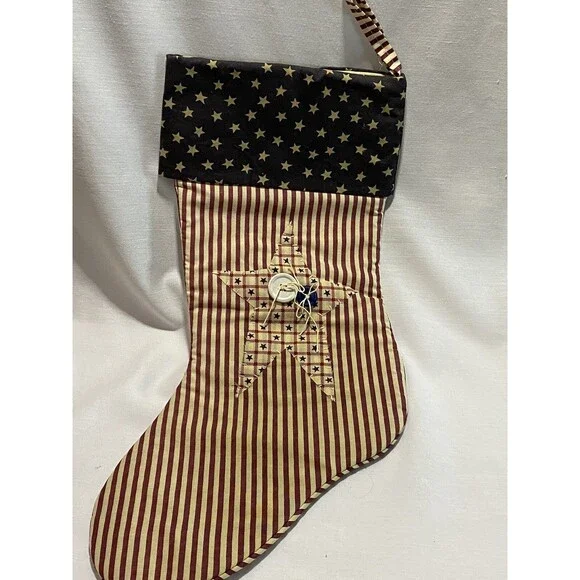 Stocking Christmas Patriotic Americana Flag Stars & Stripes Xmas Decor 18”
