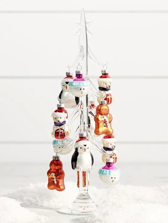 POTTERY BARN Mercury Glass Mini North Pole Animals Ornaments Set