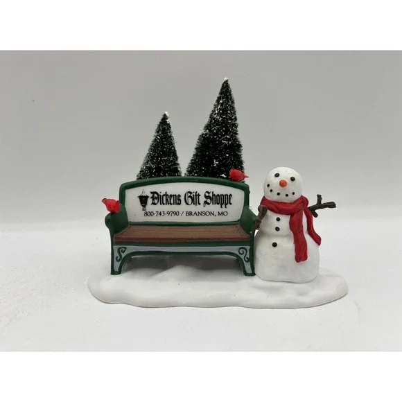 Dept 56 Snow Village Our Own Village Park Bench Snowman Dickens Gift Shoppe 2343