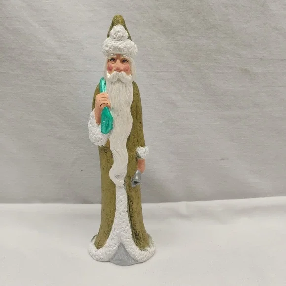 Vintage Folk Art GREEN Rustic Santa 7