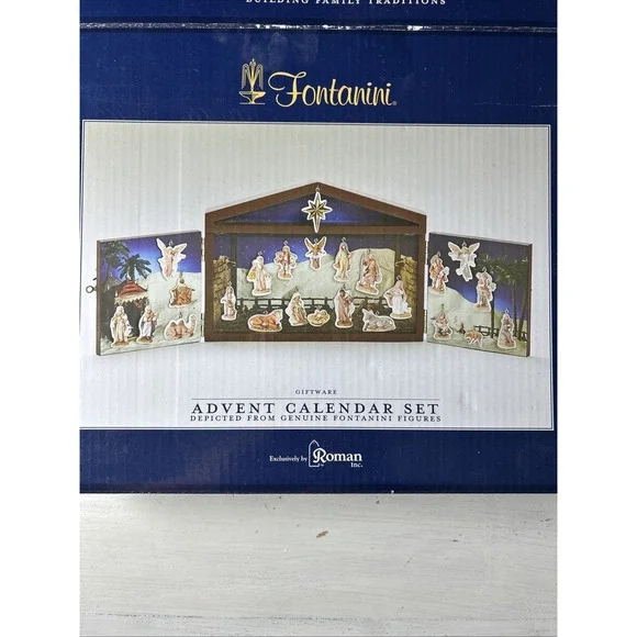 Fontanini Advent Calendar Nativity Set Wooden Stable Ornaments Complete 1266