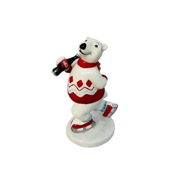 Vintage Coca Cola Always Ice Skating Ceramic Coke Polar Bear Figurine Enesco ‘95