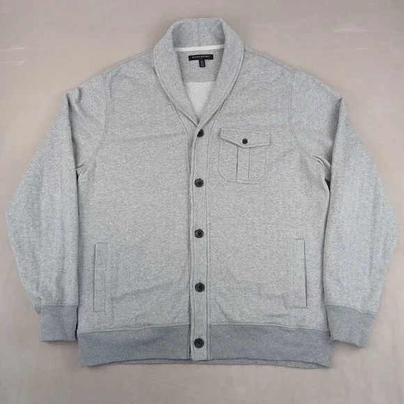 Banana Republic XL‎ Mens Cardigan Sweater Fleece Type Herringbone 24x28 FLAW