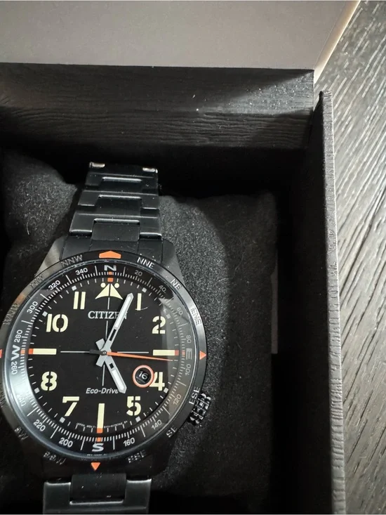 Citizen Black Dial Men's Pilot Watch with Orange Accents