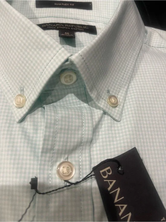 NWT Banana Republic Men's Mint Green Micro-check Button-Down Dress Shirt Sz M