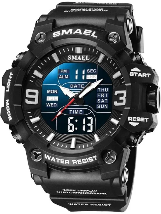 Men's Black Analog Quartz Luminous Waterproof LED Electronic Digital Wrist Watch