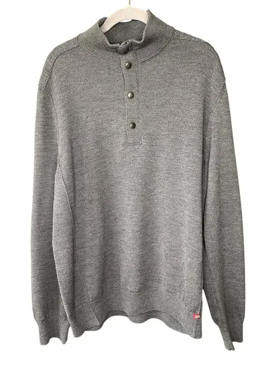 Banana Republic Sweater Mens XL Y2K Mock Neck Snap Buttons 100% Wool Pullover