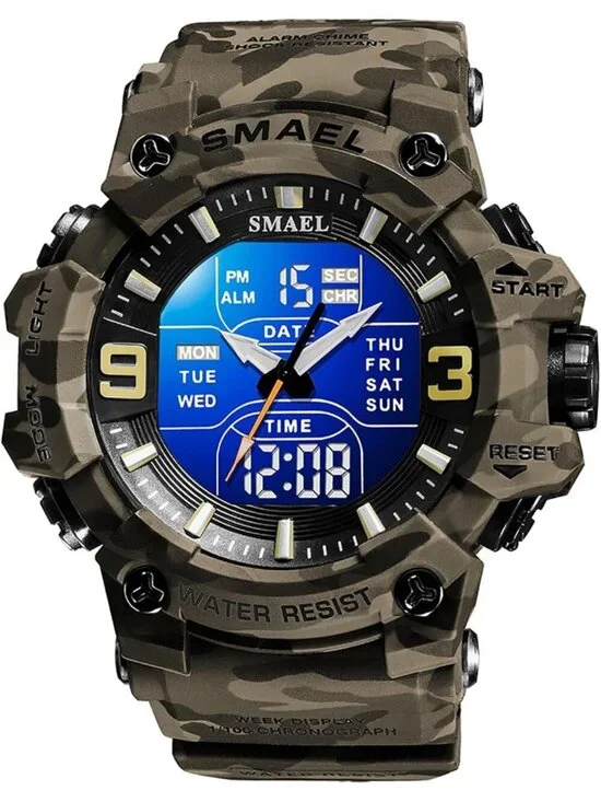Men's Camouflage Khaki Analog Luminous Waterproof LED Electronic Digital Watch