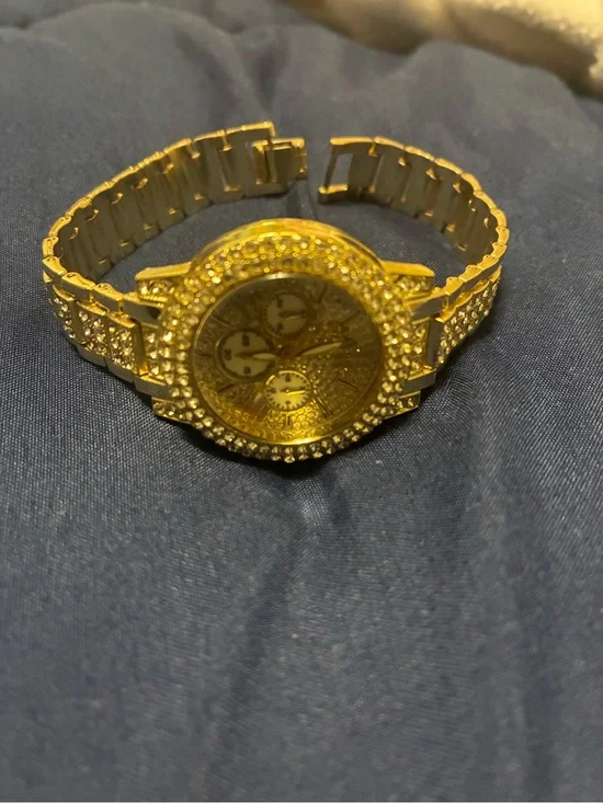 Gold Crystal Pavé Watch - Elegant Gold Tone