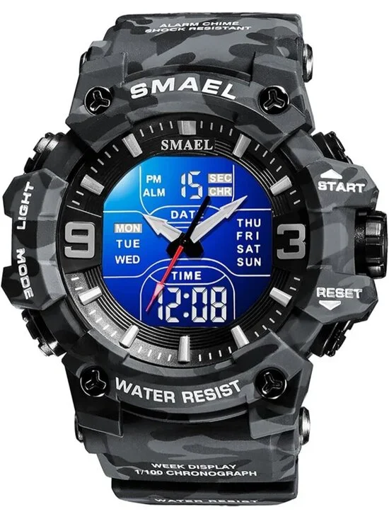 Men's Camouflage Gray Analog Luminous Waterproof LED Electronic Digital Watch