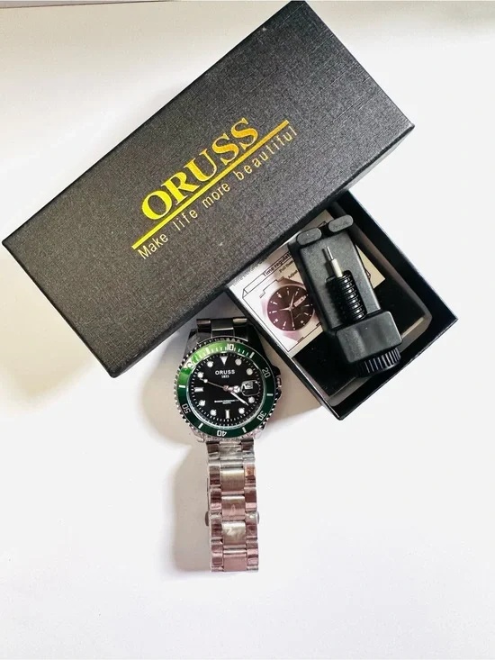 NWT Oruss 1853 Quartz Green Bezel UNTESTED  Bracelet Watch/ with Tool