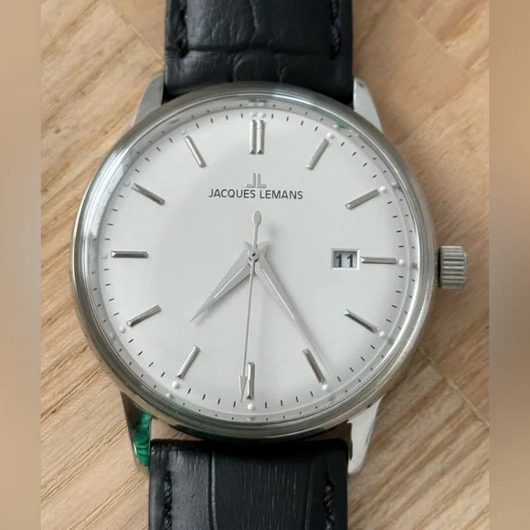 Jacques Lemans New Luxury Men’s Watch Large White Dial Stainless Case Leather