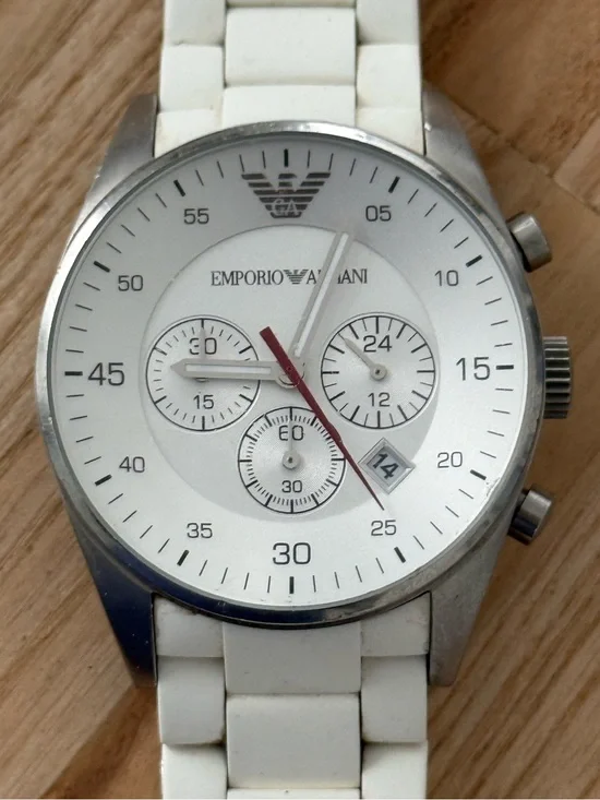 Emporio Armani Rare Chronograph Men’s Watch White Dial Silicone/Stainless Strap