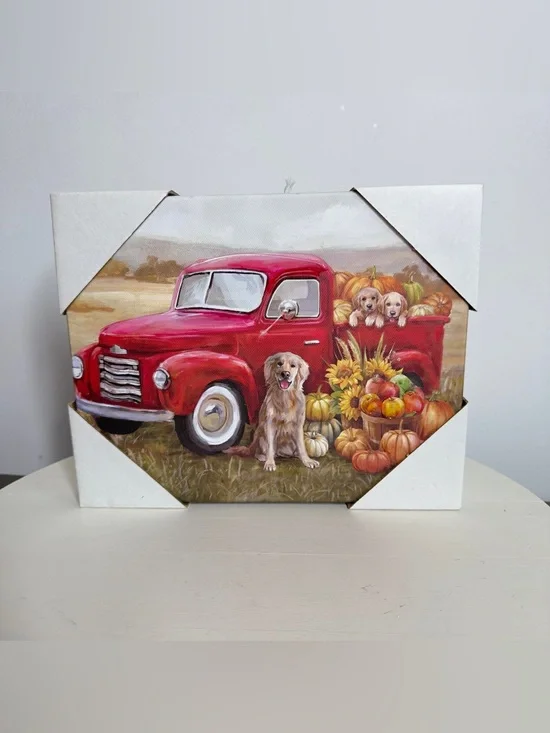 Fall Vintage Truck Golden Retriever Canvas Wall Decor