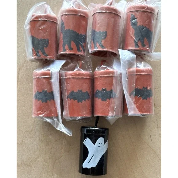 Vintage Halloween Bells Metal LOT of 9 New Orange Black Cat Bat Ghost #1