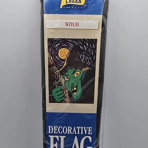 Vintage 1999 Halloween Witch Decorative House Flag 28x40 Meadow Creek NOS Sealed