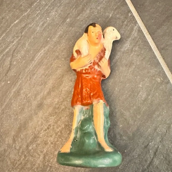 Vintage Nativity Shepherd‎ Carrying Lamb Figurine Religious Christmas Decor