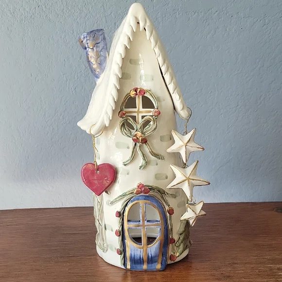 Ceramic Holiday House with Stars and Heart