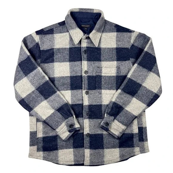 Banana Republic Shirt Jacket Mens L Navy Grey New‎ Buffalo Check Shacket
