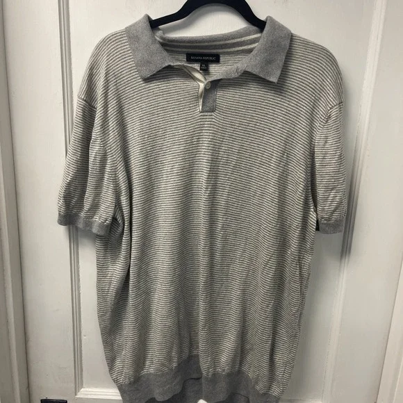 Banana Republic Men's Grey Striped Short Sleeve Polo Shirt Size XL