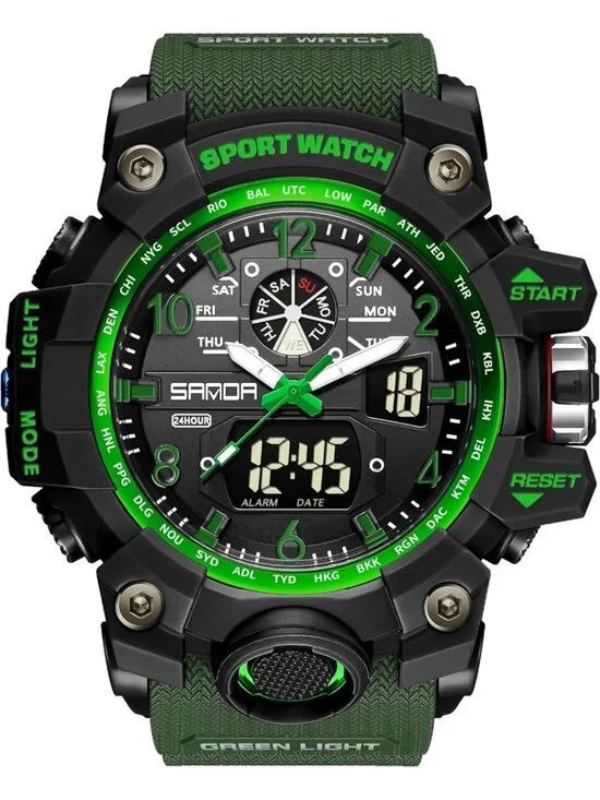 Men's Green Analog Quartz Sports Waterproof Military LED Digital Wrist Watch