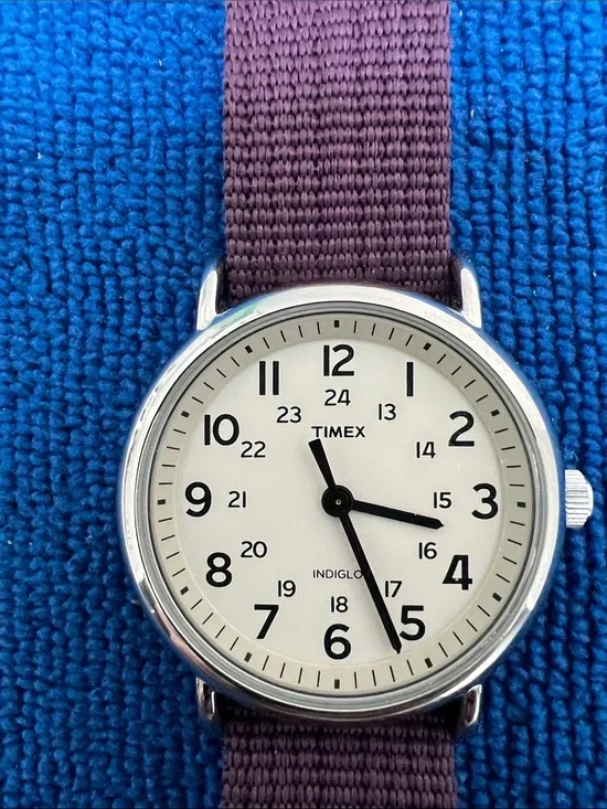 Timex Men’s Purple Fabric Strap Watch with White Dial