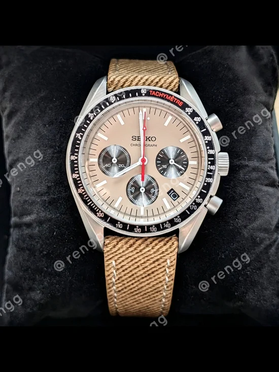 40mm Titanium Case Seiko Men's Beige Chronograph Panda Mod Watch